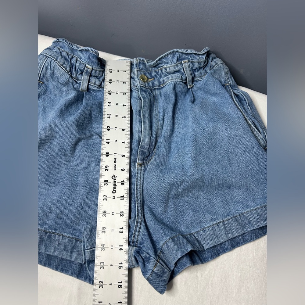 Zara Denim Paperbag Shorts Womens 10 Blue High Waist Elastic Relaxed Fit Casual - Picture 5 of 13